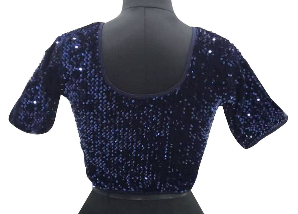 Vamika Navy Blue Velvet Sequence Blouse