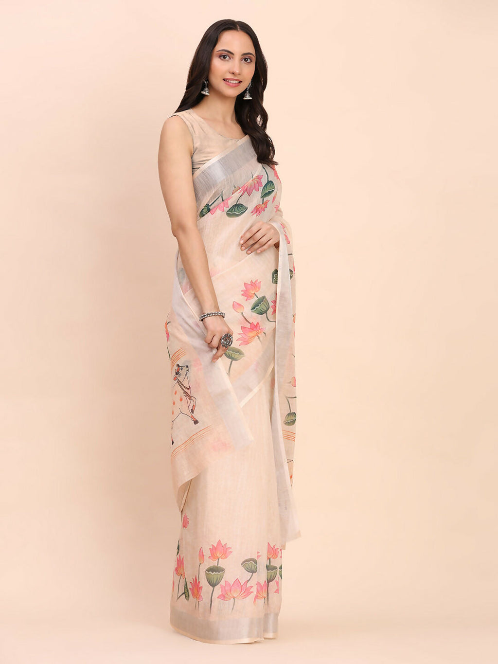 Shree Shyam Fashion Linen Cotton Peach Saree