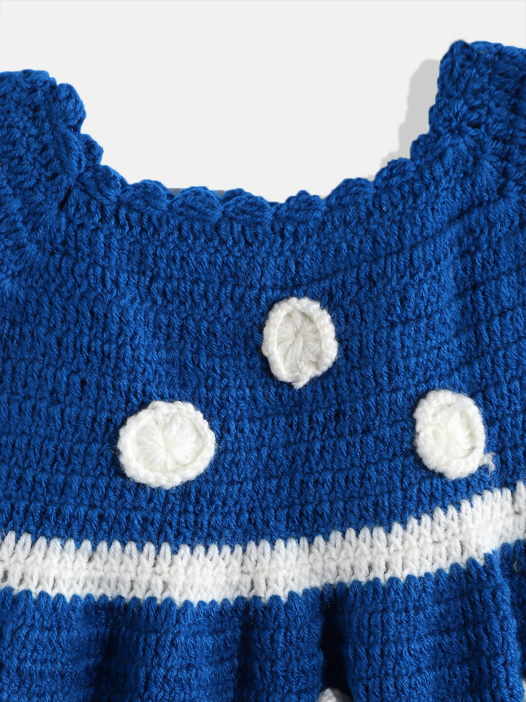 Chutput Kids Woollen Hand Knitted Short Sleeves Pola dot Detail Dress For Baby Girls With Cap - Blue