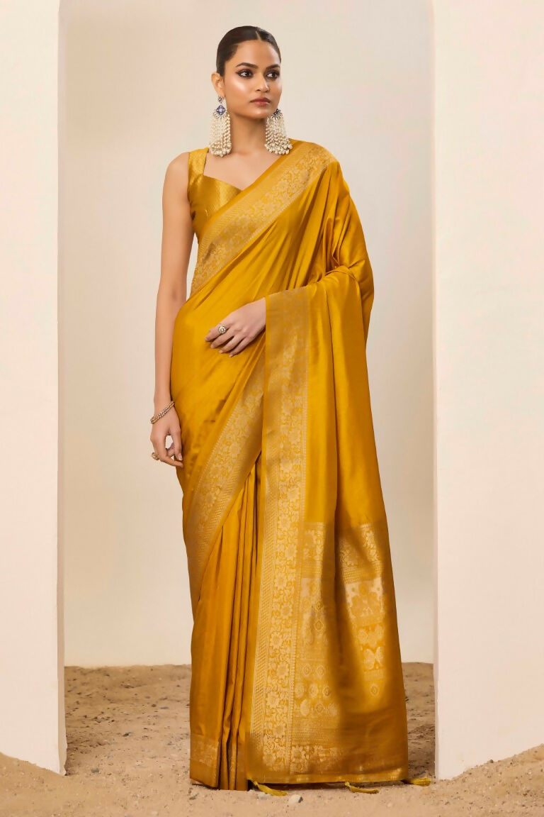 Yellow Dolla Silk Wevon Galla Designer Saree - Zeel