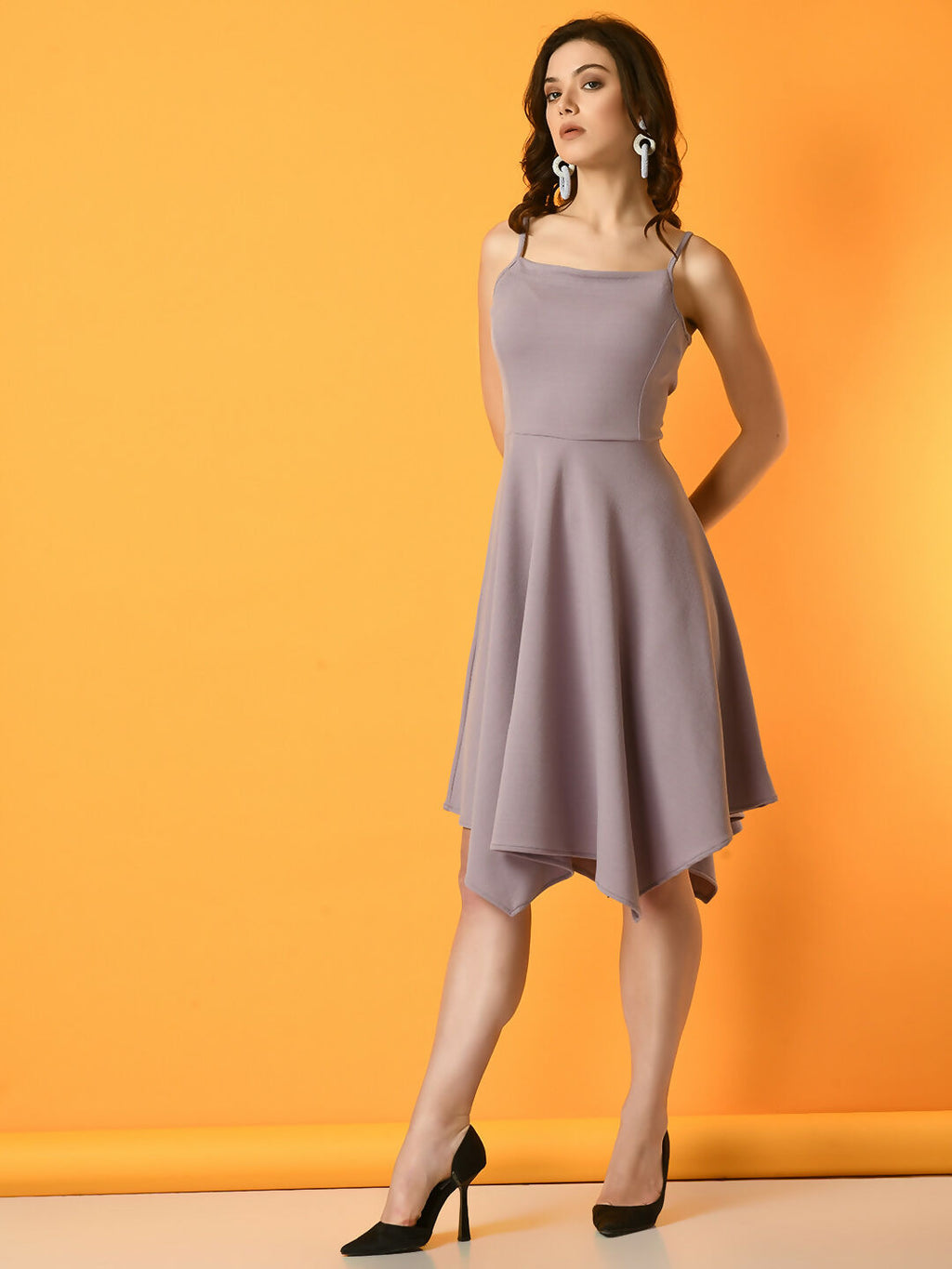 Myshka Women's Lavender Solid Party Dress
