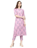 Vamika Printed Cotton Pink Party Wear/Casual Wear Women's Kurta Set/Suit
