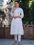 Juniper Women's White Cotton Slub Embroidered Straight Kurta