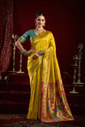 Joban Fashion Yellow Paithani Silk Blend Butti Saree