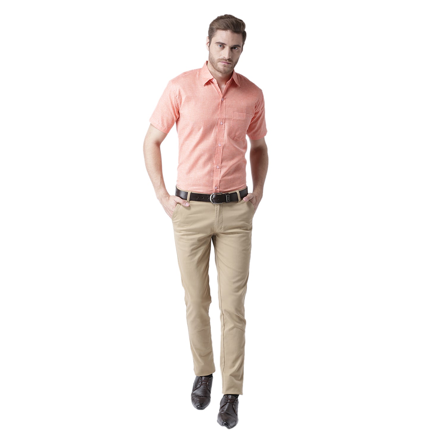 RIAG Orange Men's Half Sleeves Solid Shirt