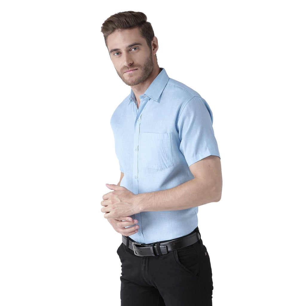 RIAG Light Blue Men's Half Sleeves Solid Shirt