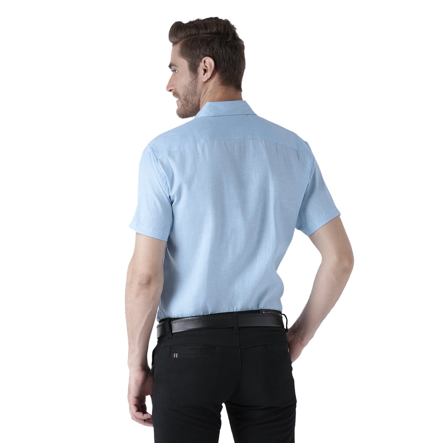 RIAG Light Blue Men's Half Sleeves Solid Shirt