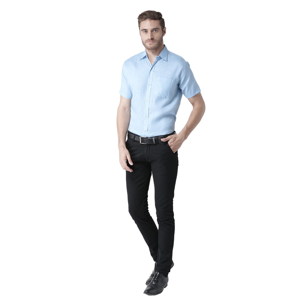 RIAG Light Blue Men's Half Sleeves Solid Shirt