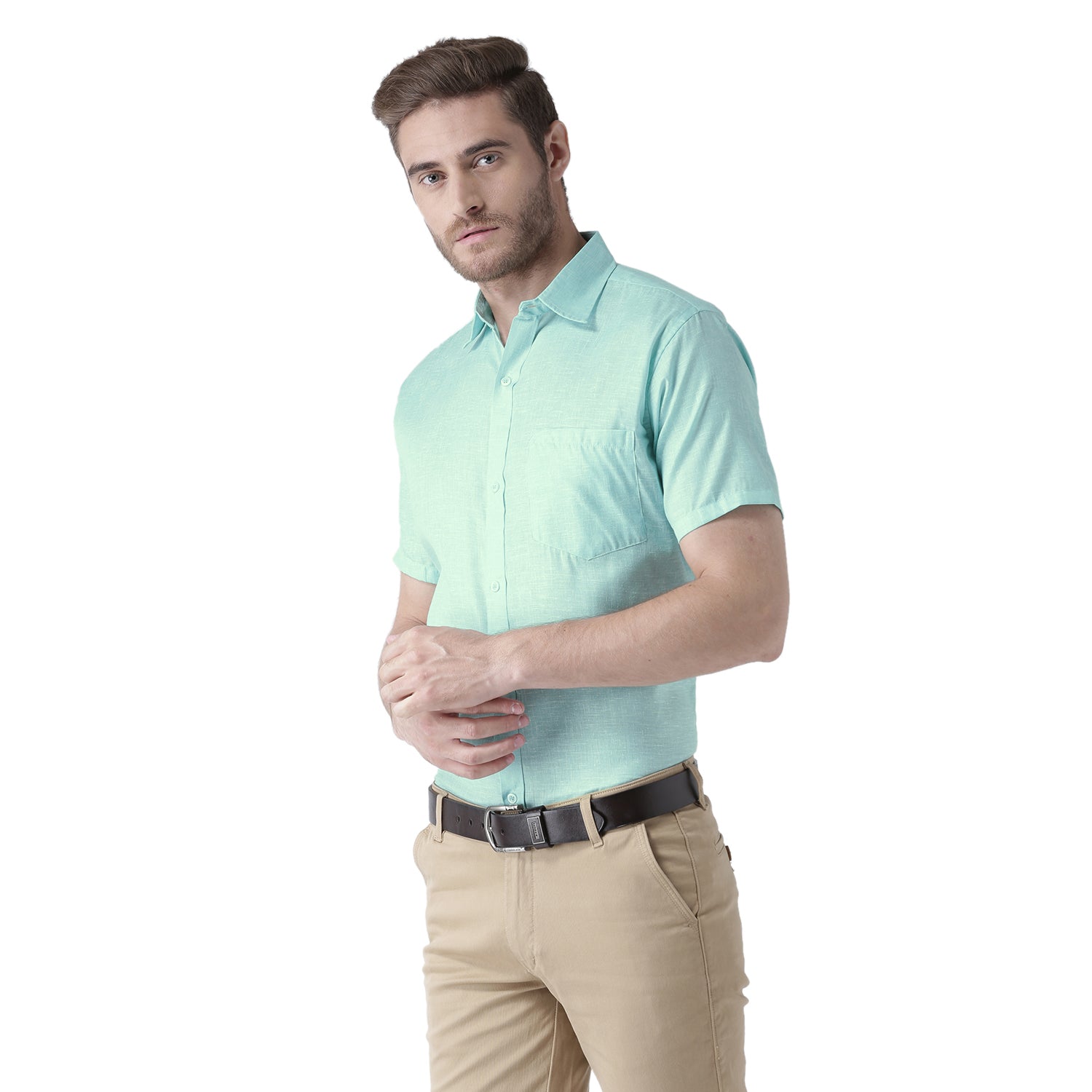RIAG Green Men's Half Sleeves Solid Shirt