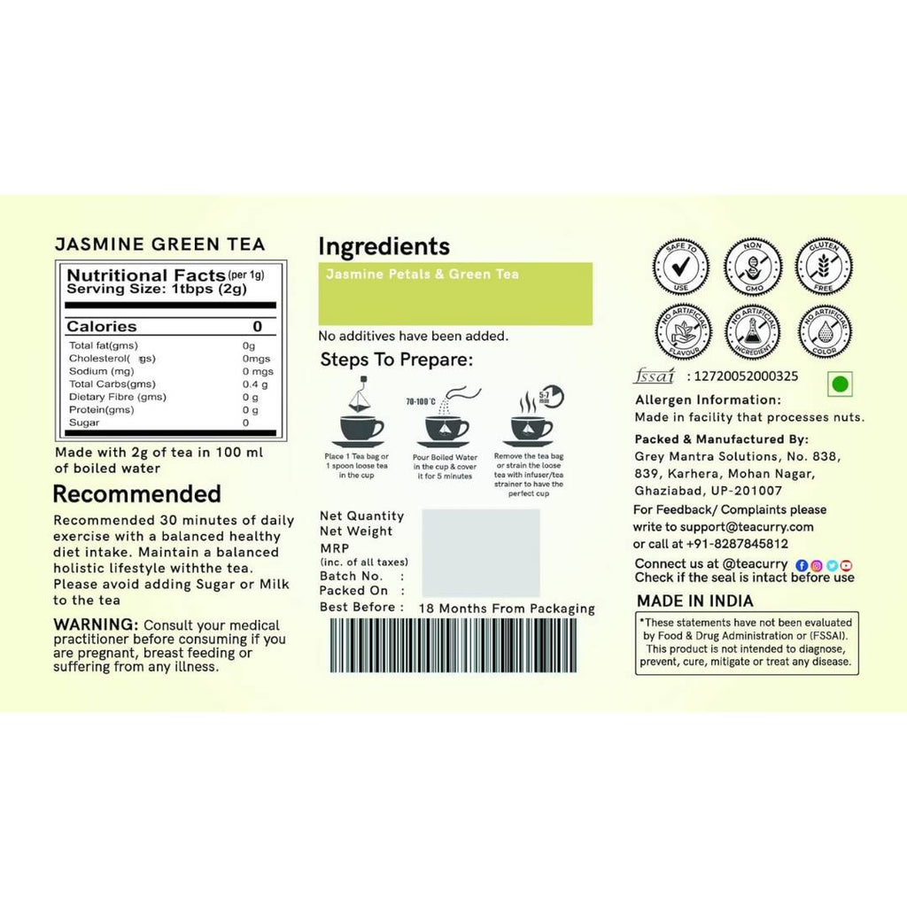 Teacurry Jasmine Green Tea Bags