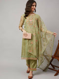 Green Organza Embroidered Kurta with Bottom & Dupatta - Salimar