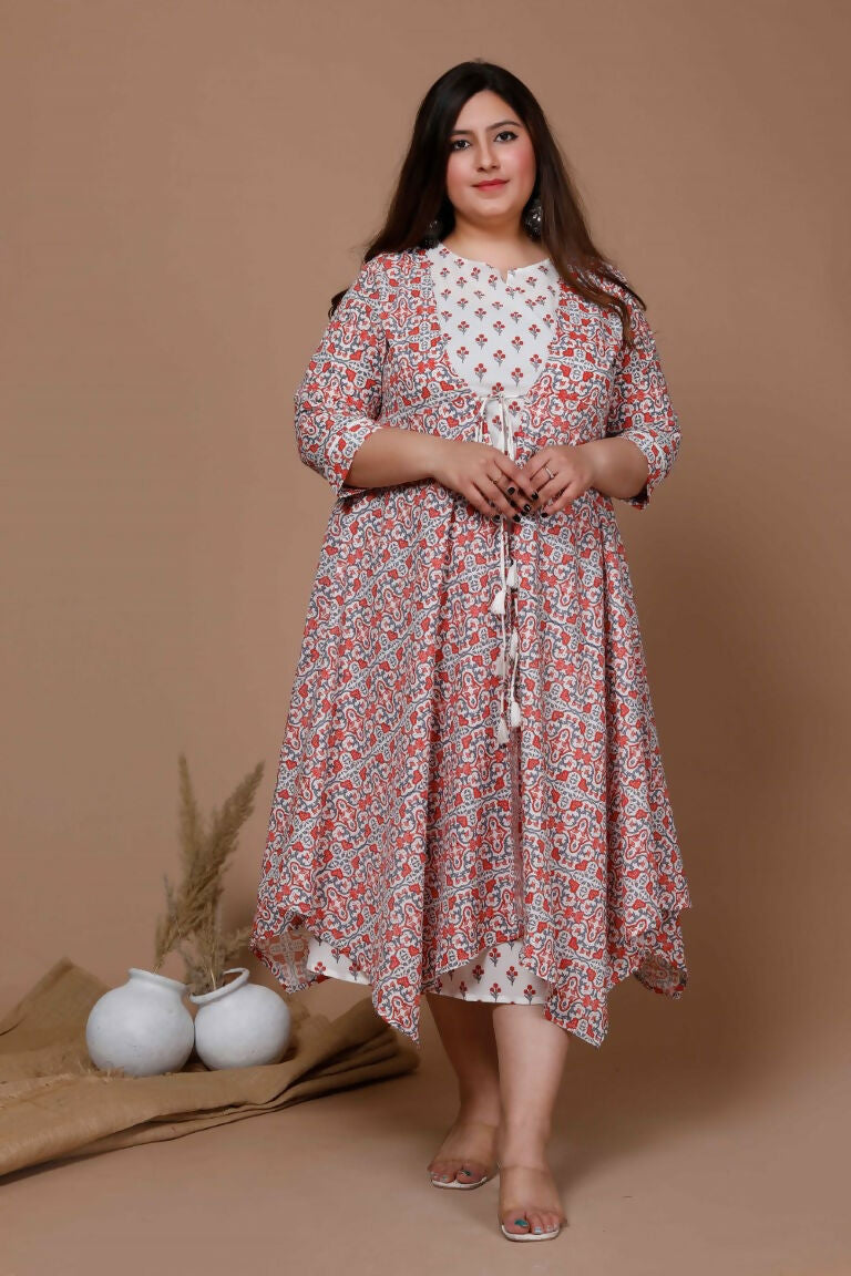 Miravan Women's Plus Size Printed Anarkali Kurta With Jacket