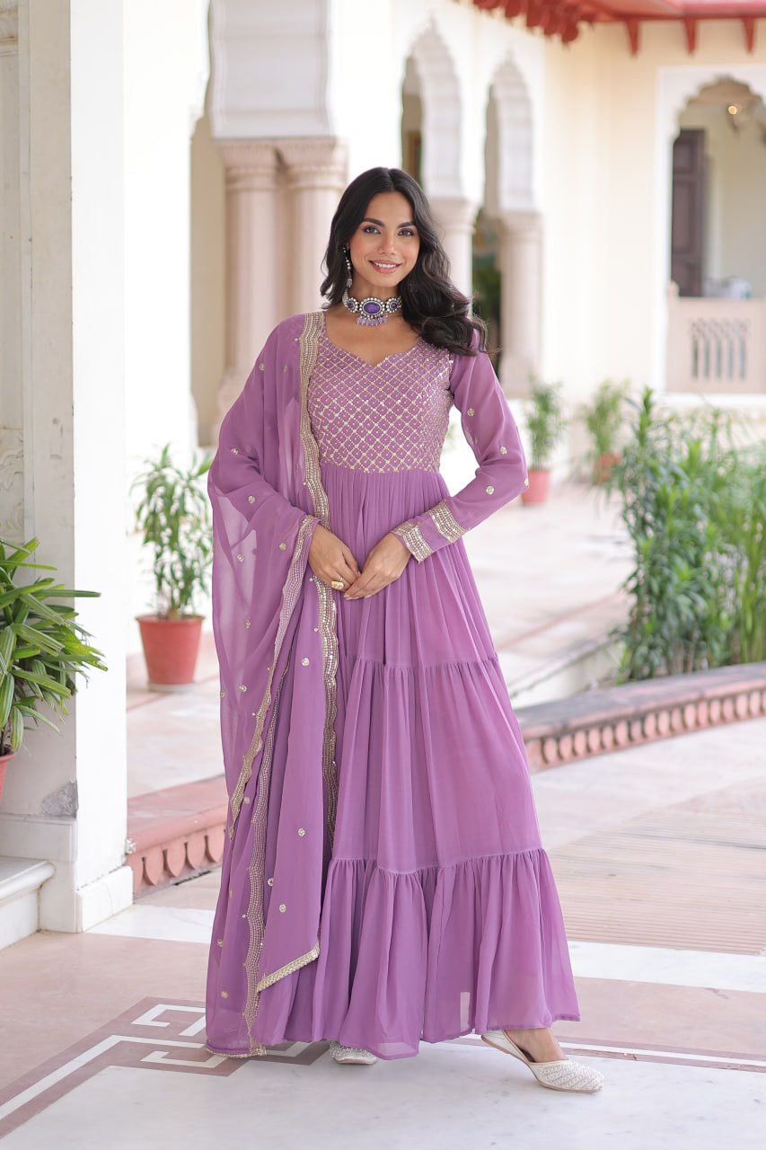 Lehenga Mart Premium Readymade Gown With Dupatta Set For Women-Onion