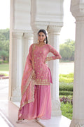 Lehenga Mart Premium Readymade Top Sharara With Dupatta Set For Women-Pink