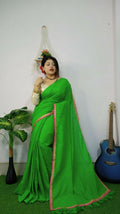 Exclusive Collection Beautiful Khadi Cotton Handloom Saree With Beautiful Zari Border - Parrot Green