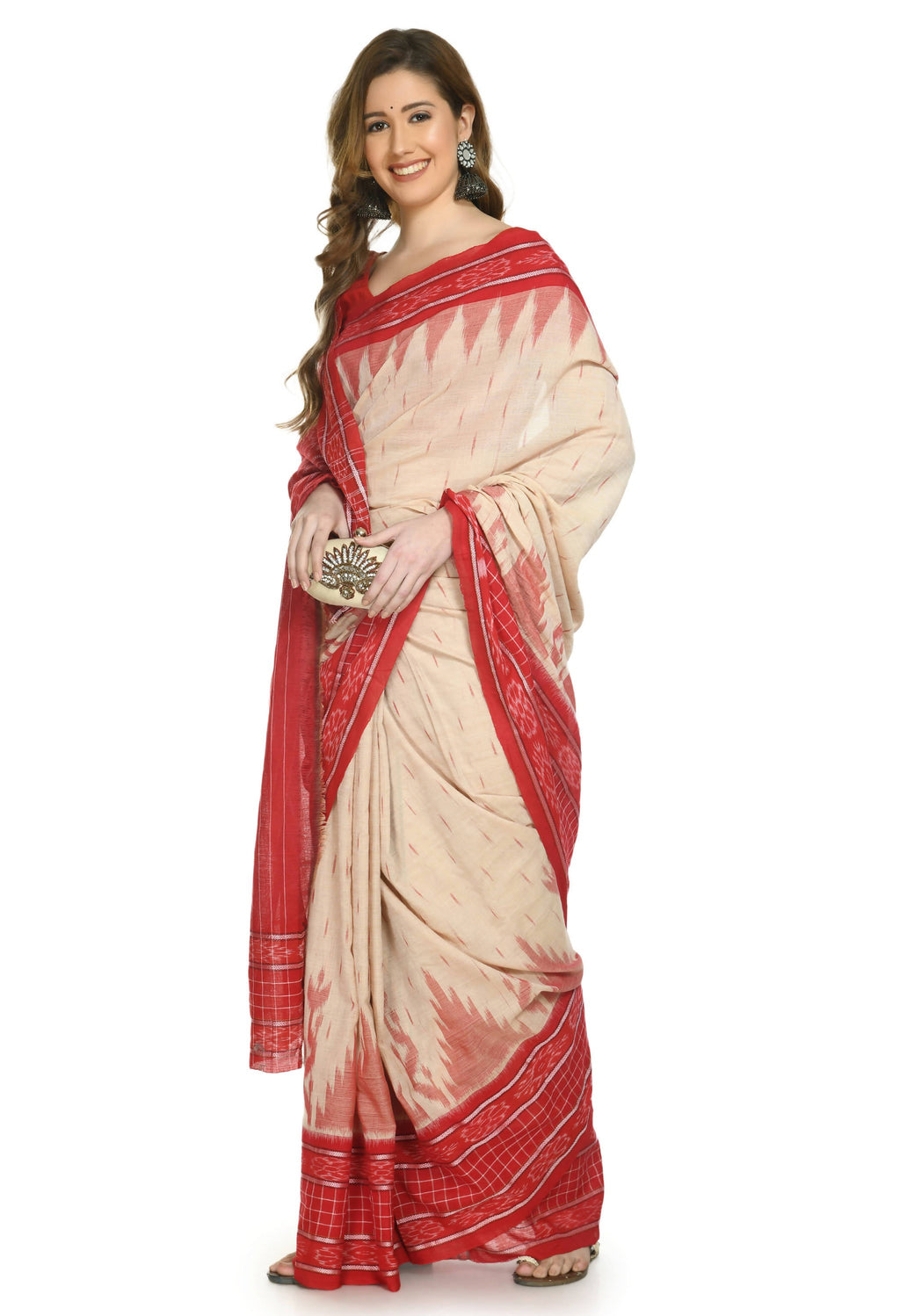 Vamika Sambalpuri Ikat Cotton Scot Dali Tasrite & Red Saree