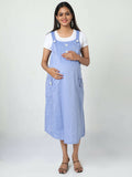Manet Half Sleeves Solid Maternity Dress With Concealed Zipper Nursing Access - Blue