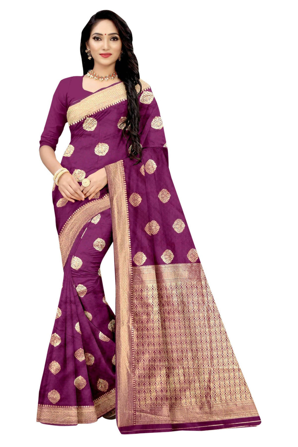 Vamika Weaving Banarasi Jacquard Purple Saree