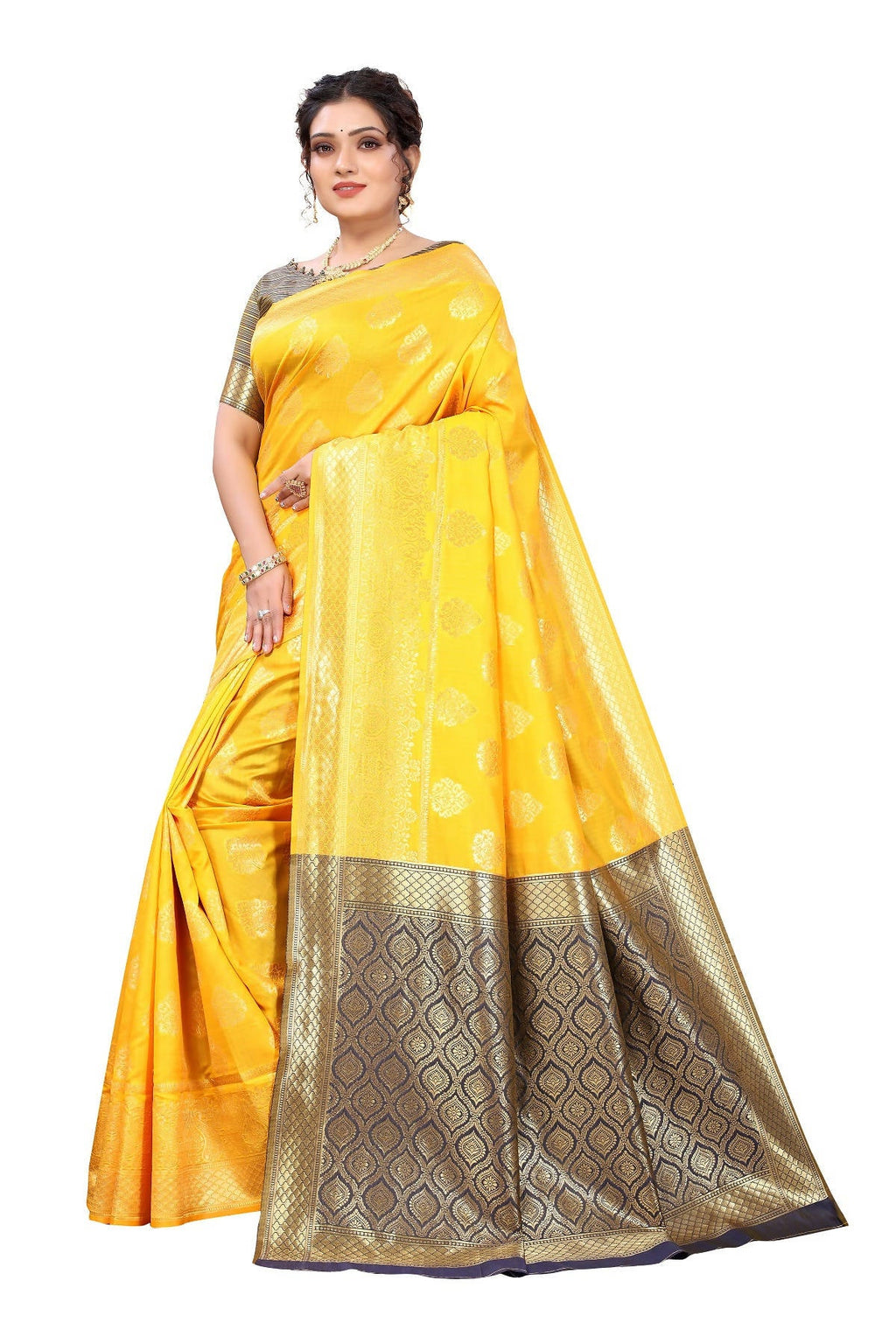 Vamika Ethnic Fire Yellow Weaving Banarasi Jacquard Saree
