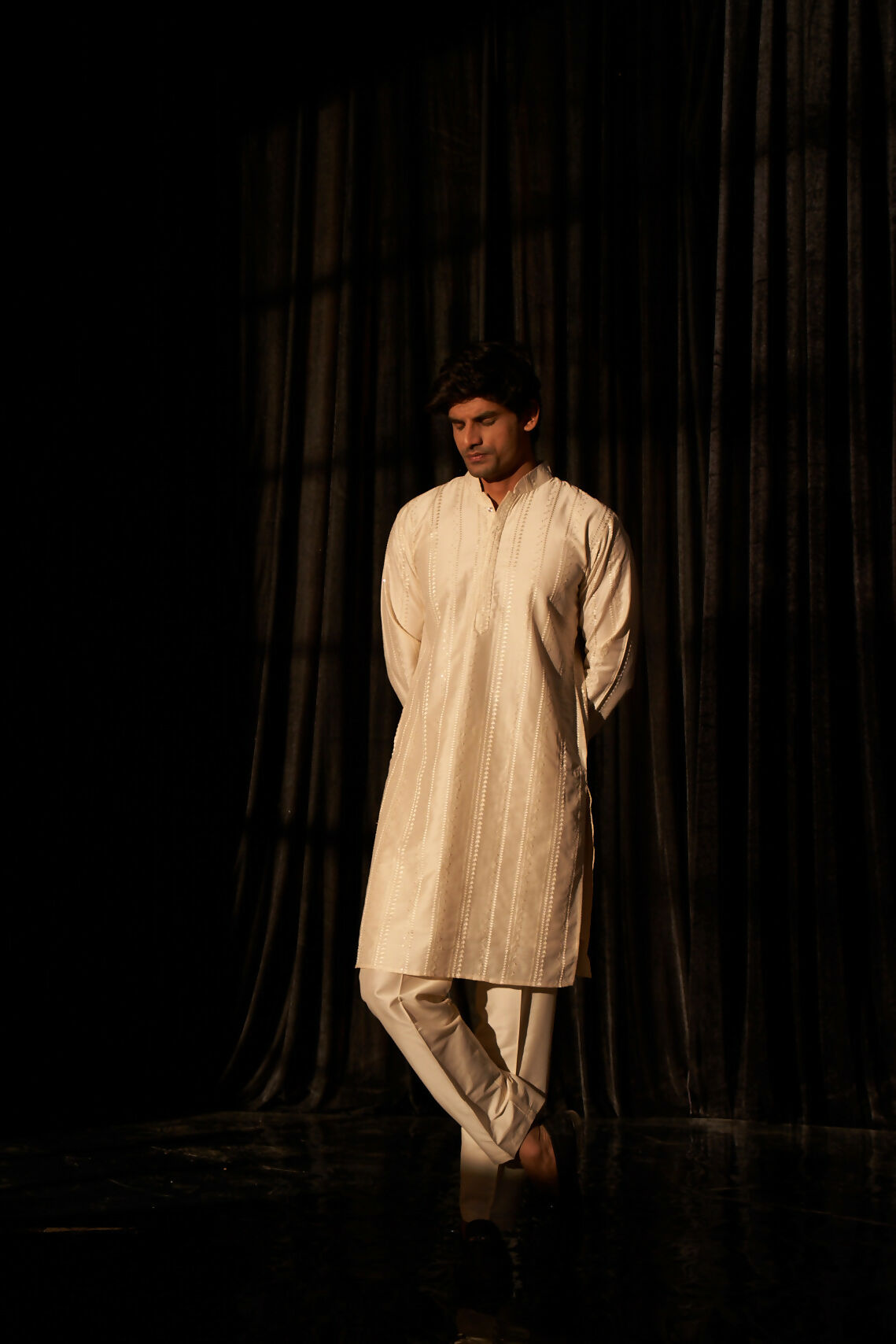 Off White Silk Designer Embroidery Work Men's Kurta Set - Mahotsav