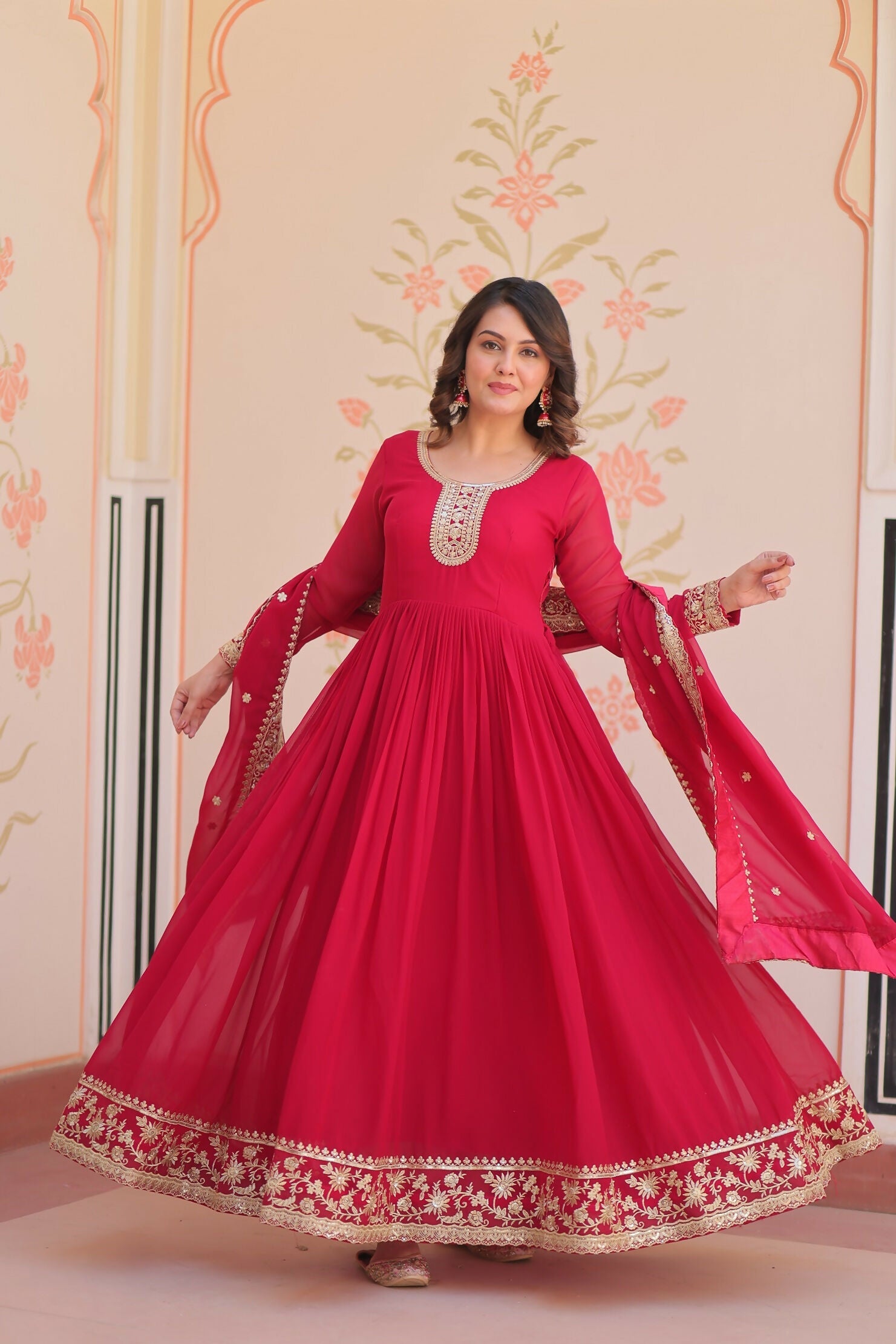 Joban Fashion Maroon Georgette Sequence Embroidery Work Kurta Set
