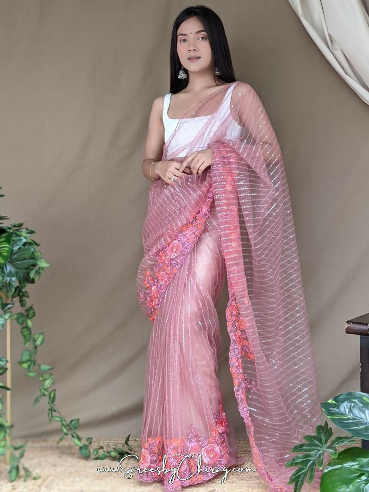 Vamsee Murari Pink Super Net Saree
