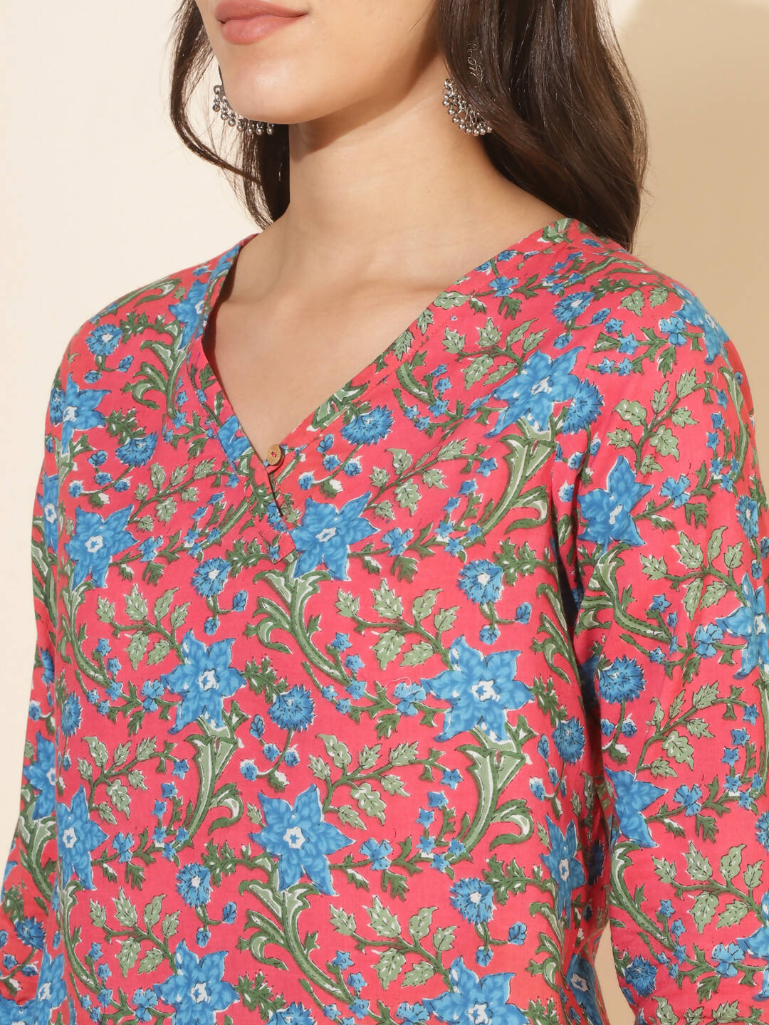 Janasya Women's Pink Cotton Floral Printed Casual Regular Co-ords