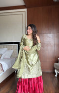 Prazu Fashion Pista Green Satin Silk Embroidered Sharara Suit