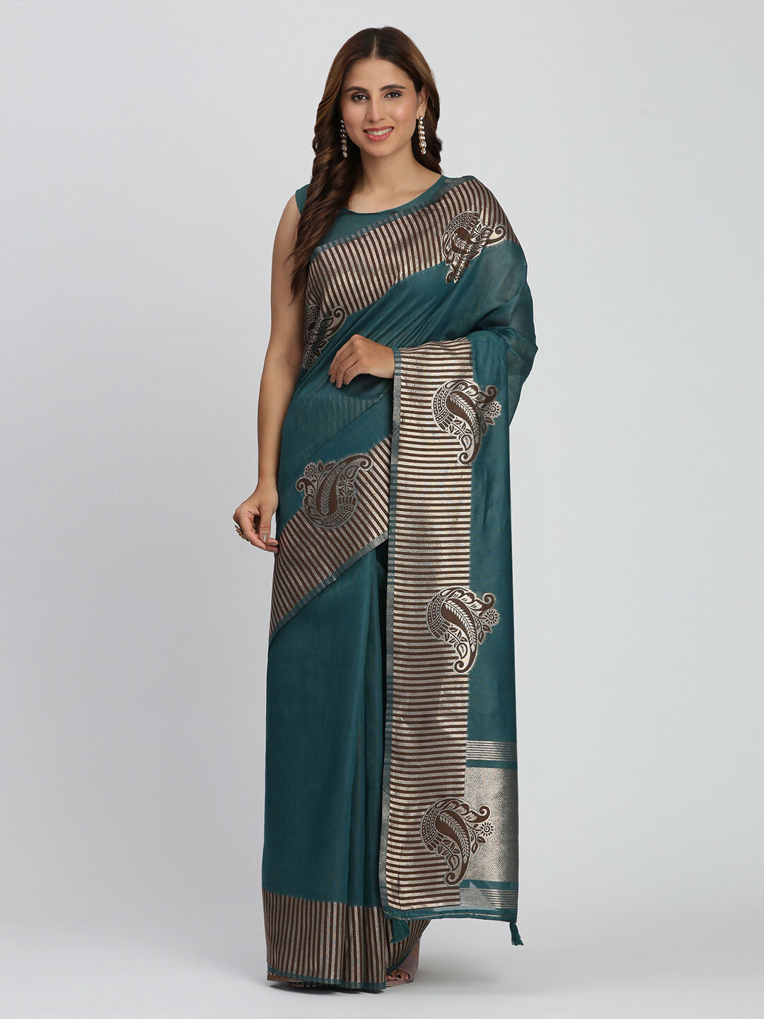 Shree Shyam Fashion Linen Cotton Sea Green Saree