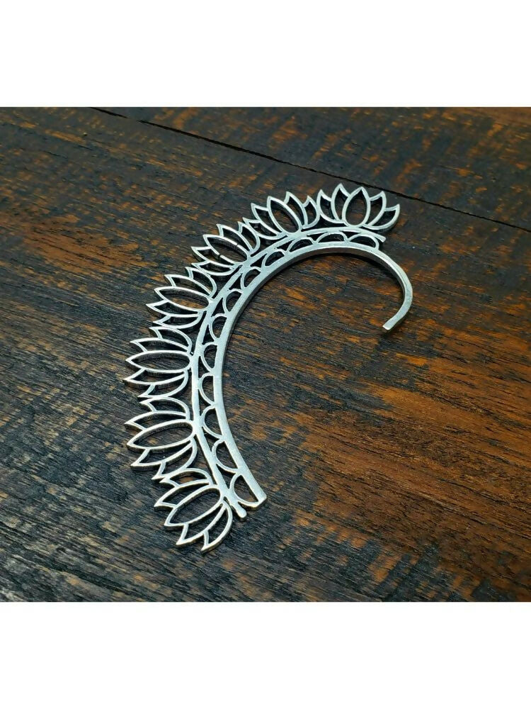NVR Women Silver Plated Brass Lotus Shape Ear Cuff