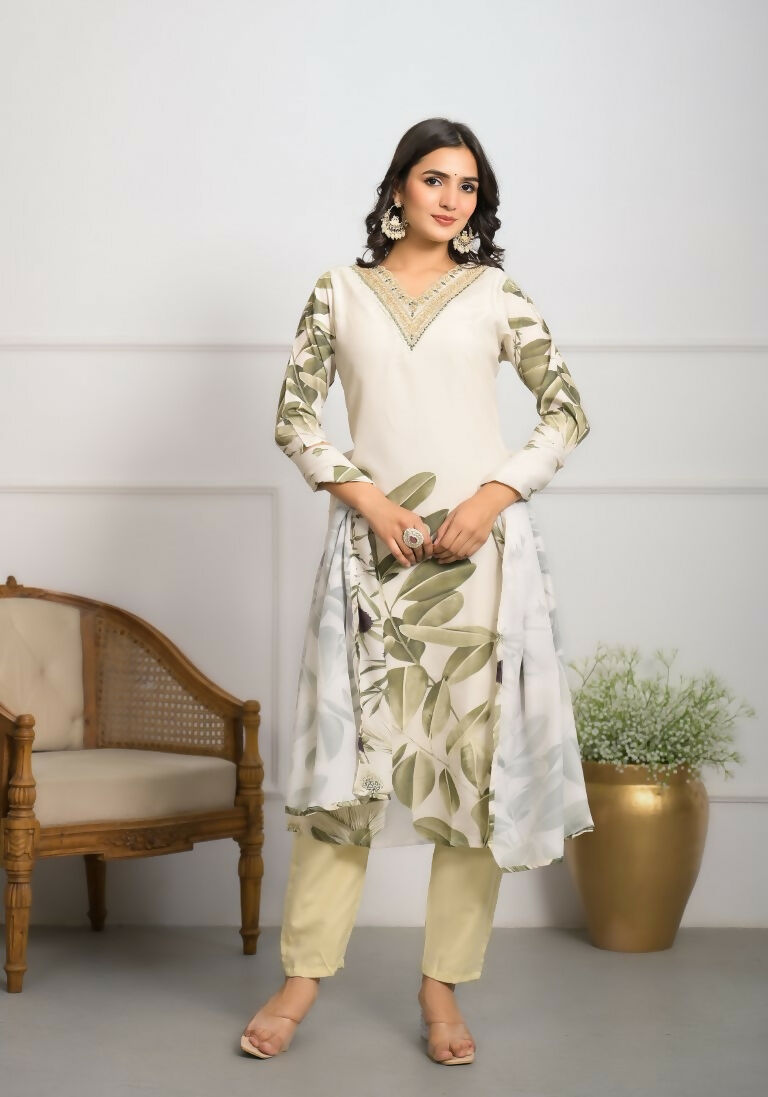 Festive Wear Ethnic White frencs crepe With Cotton Lining Stitched Suit With Dupatta - Tanisha