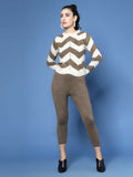 Women Cream Acrylic Stripe & Solid Winter Co-Ord Set - Wool Trees