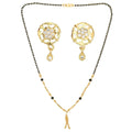 AanyaCentric Gold-Polished Short Mangalsutra Set with Earrings