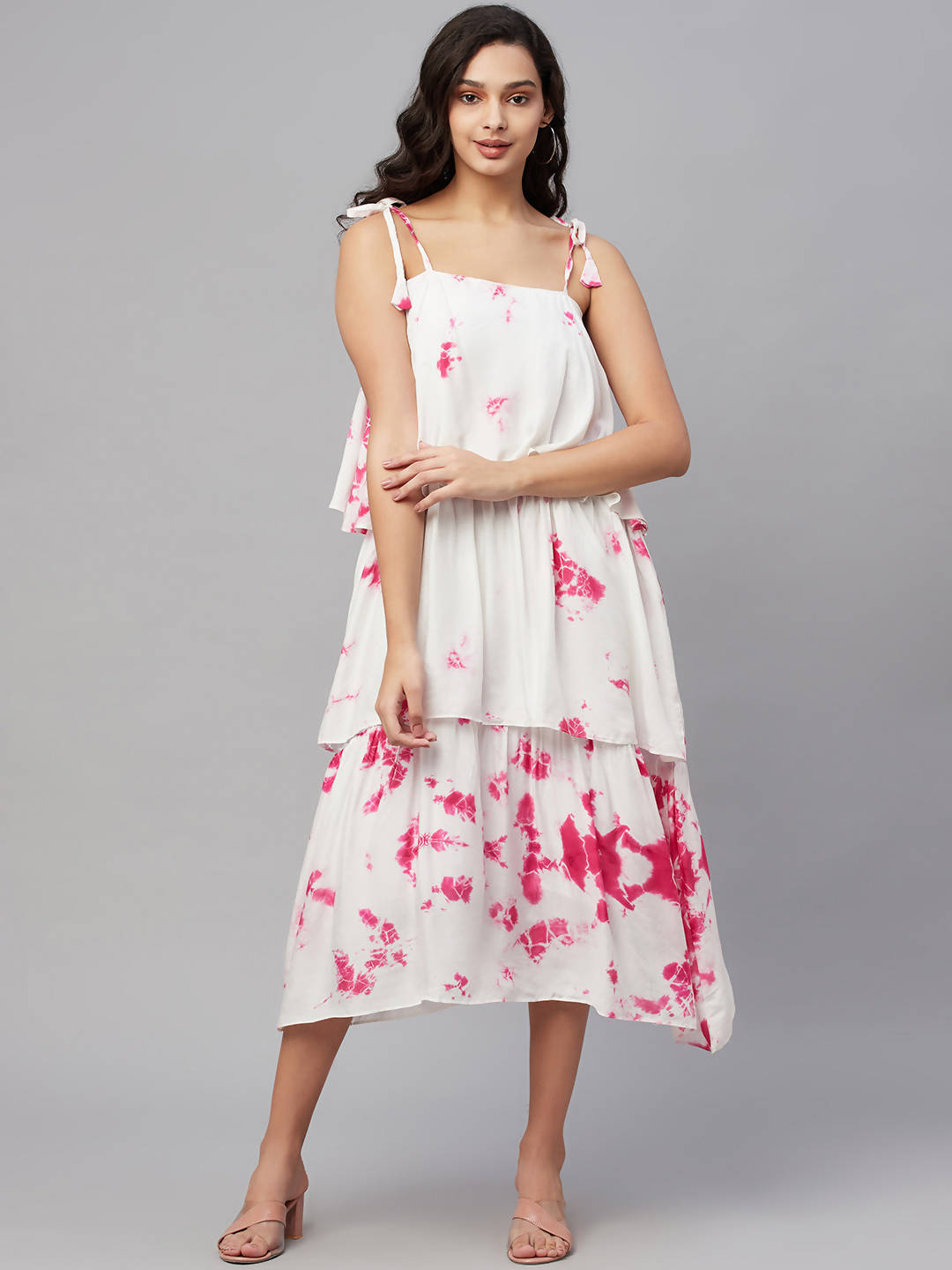 Myshka Multicolor Viscose Printed Shoulder Straps Sleeveless Top Dress