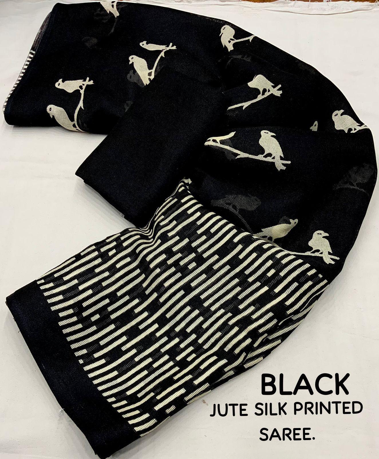 Black Silk Blend Ethnic Motifs Saree with Unstitched Blouse - Hiral Fashion