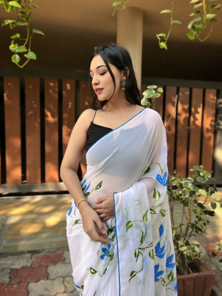 Vamsee Aditi White Georgette Saree