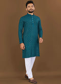 Prazu Fashion Royal Blue Rayon Embrodered Kurta With Pajama