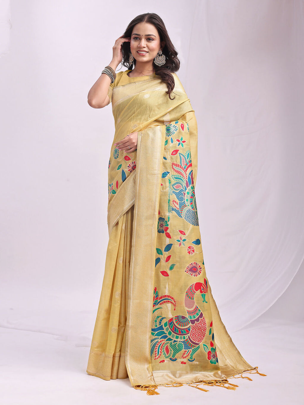 Shree Shyam Fashion Linen Cotton Yelllow Saree