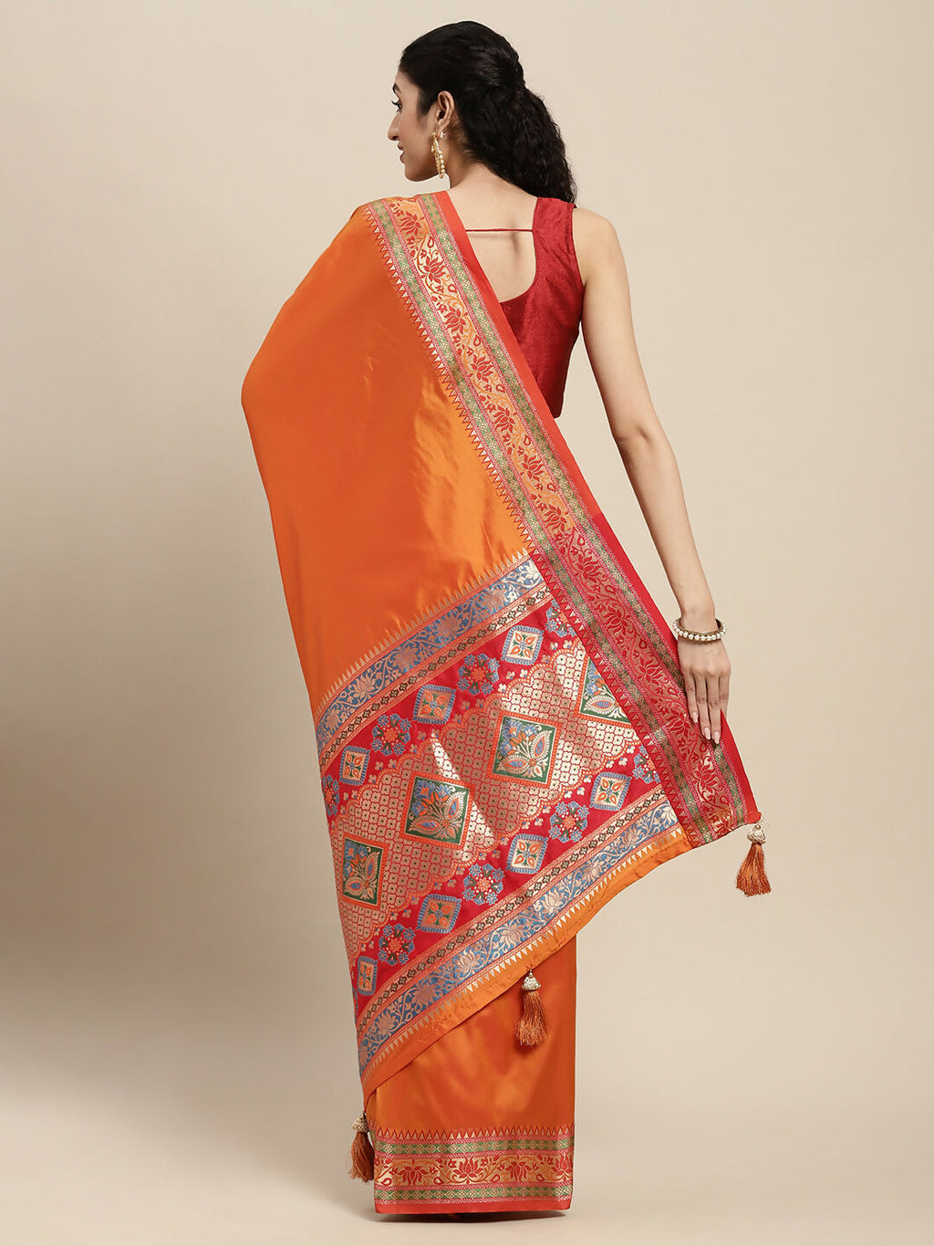 Shree Shyam Fashion Silk Blend Ornage Saree