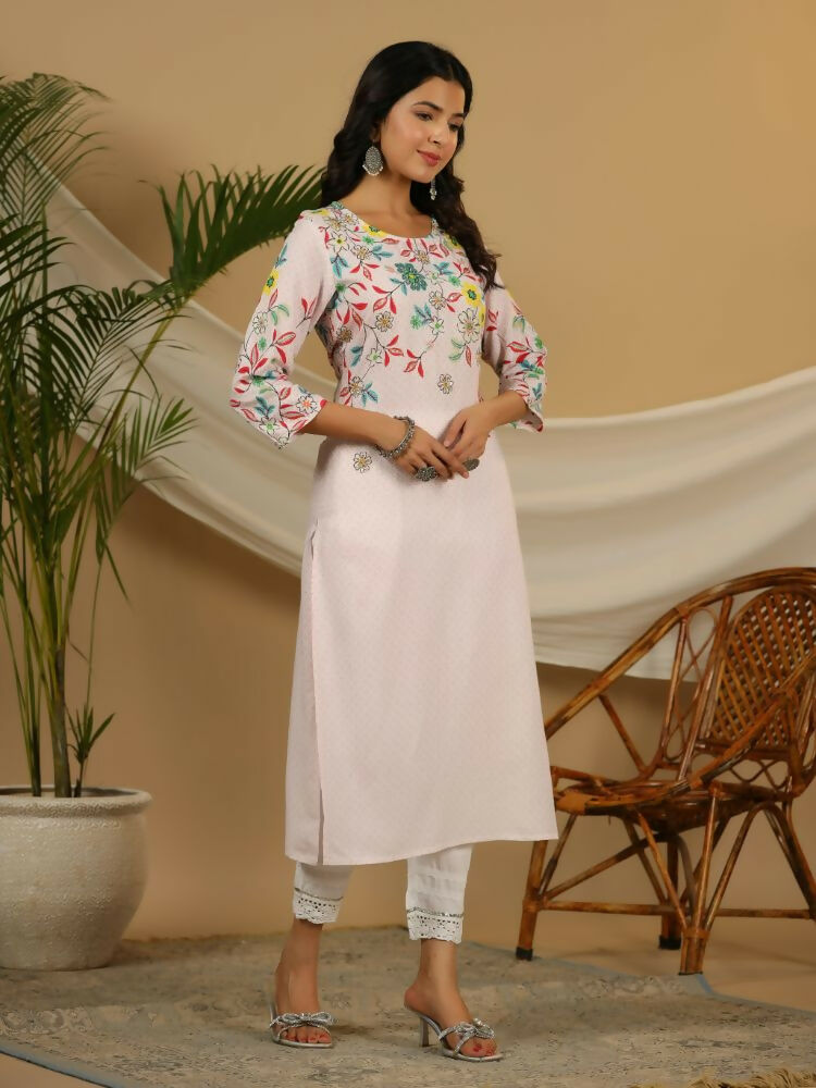 Juniper Pink Floral Printed Rayon Kurta With Sequins & Beads Work