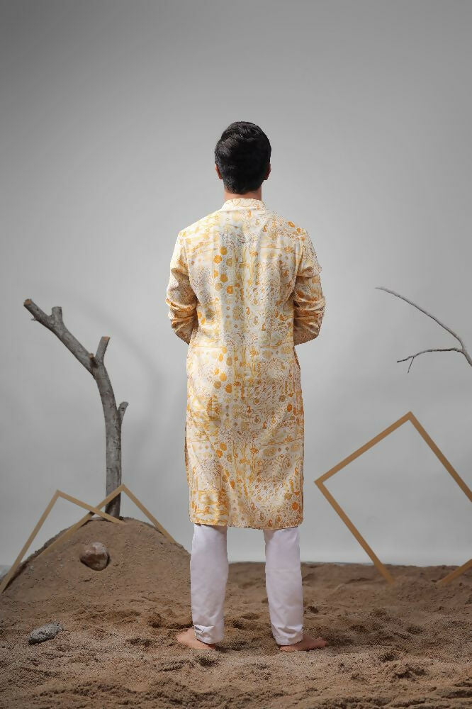 Yellow Modal Silk Designer Printed Kurta Set - Mahotsav
