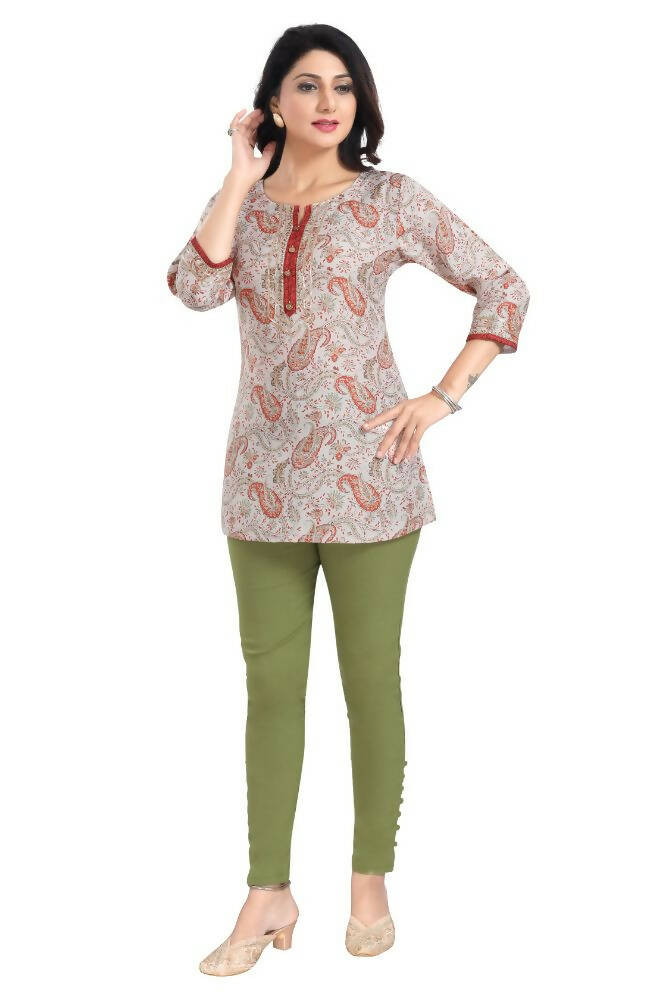 Snehal Creations Charming Cream Rayon Short Kurti Tunic Top