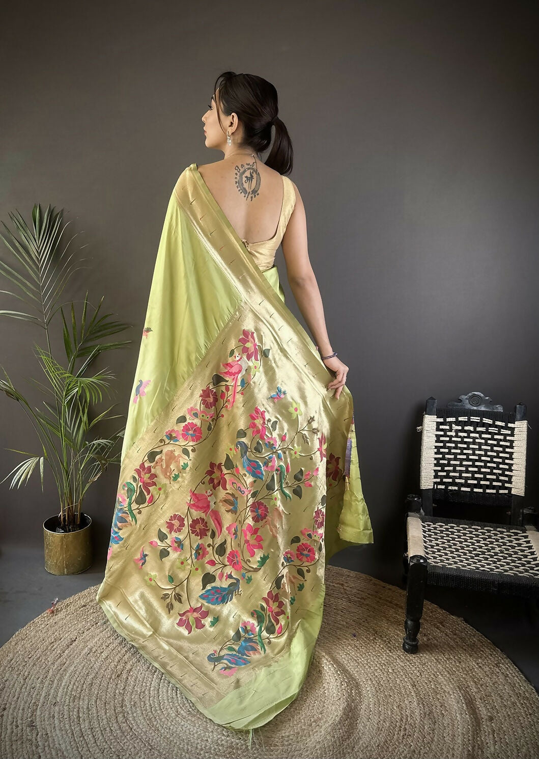 Joban Fashion Pista Green Floral Paithani Sarees