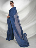 Teal Georgette Solid Texture Saree With Unstitched Blouse Piece - Rajal
