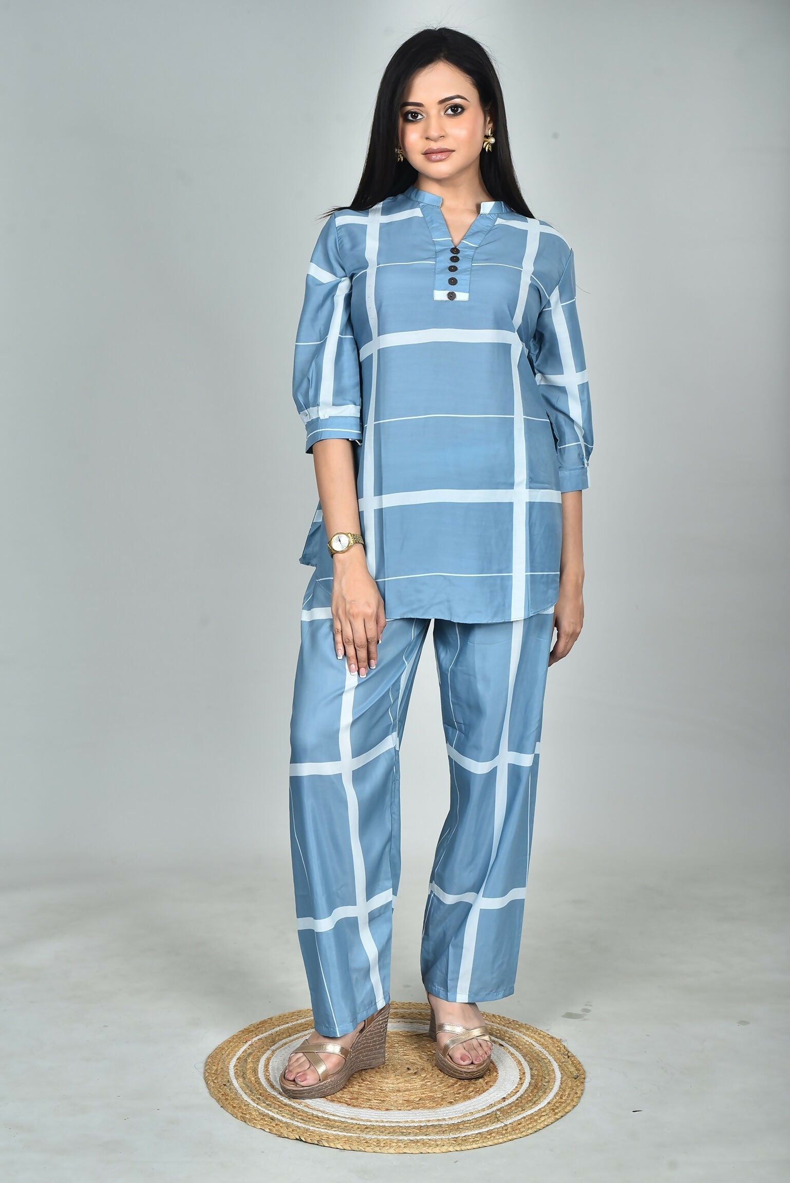 Morchari Digital Print Semi Muslin Co-Ord Set Top & Trouser-Multicolor