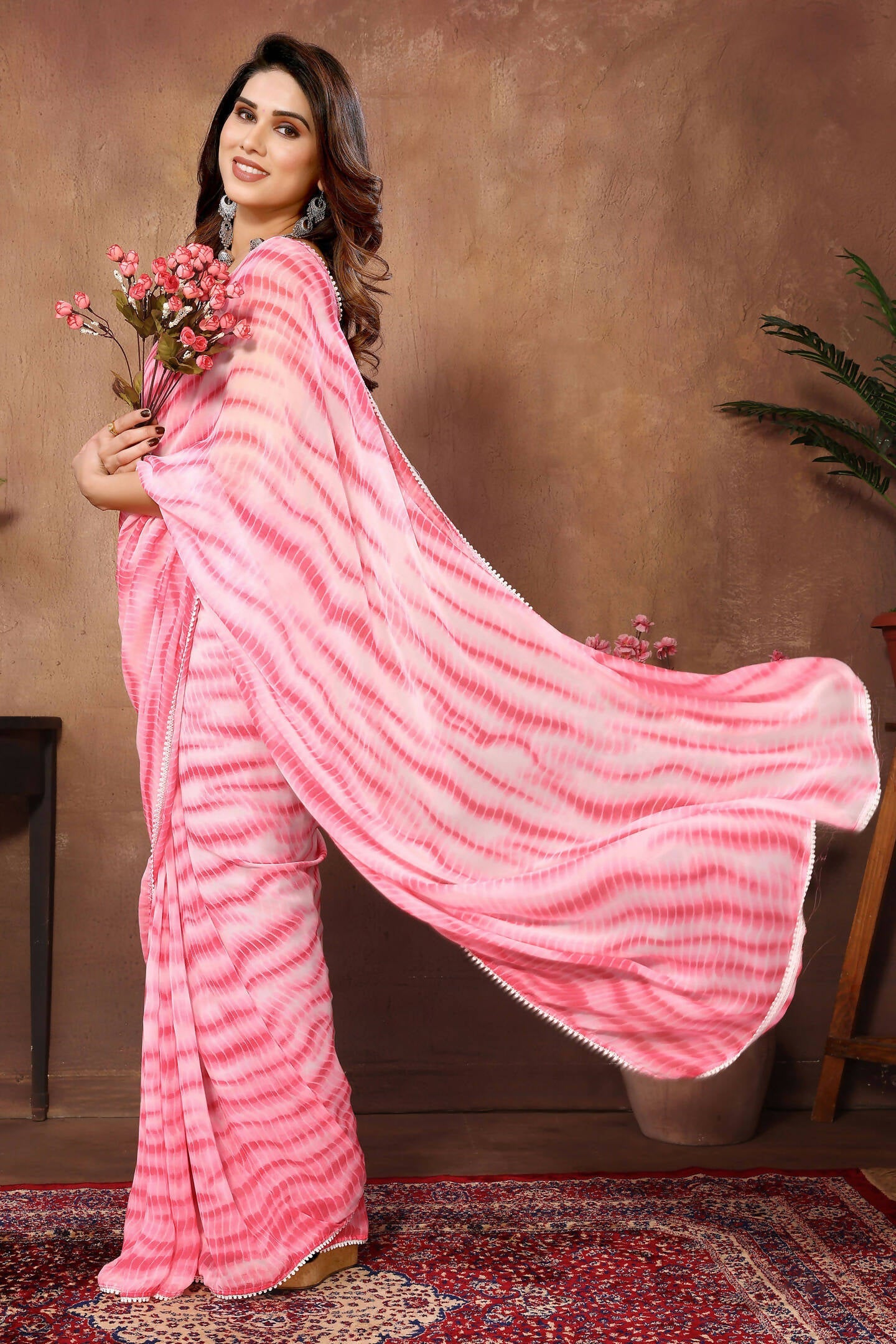 Partywear Designer Pink Georgette Fancy Saree - Satrangi