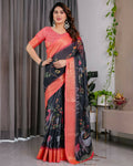 PR Fashion Black Pure Handloom Linen Saree
