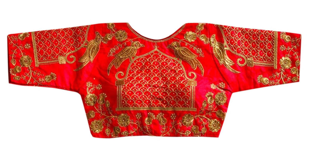 Vamika Beautiful Red Banglori Silk Embroidery Blouse