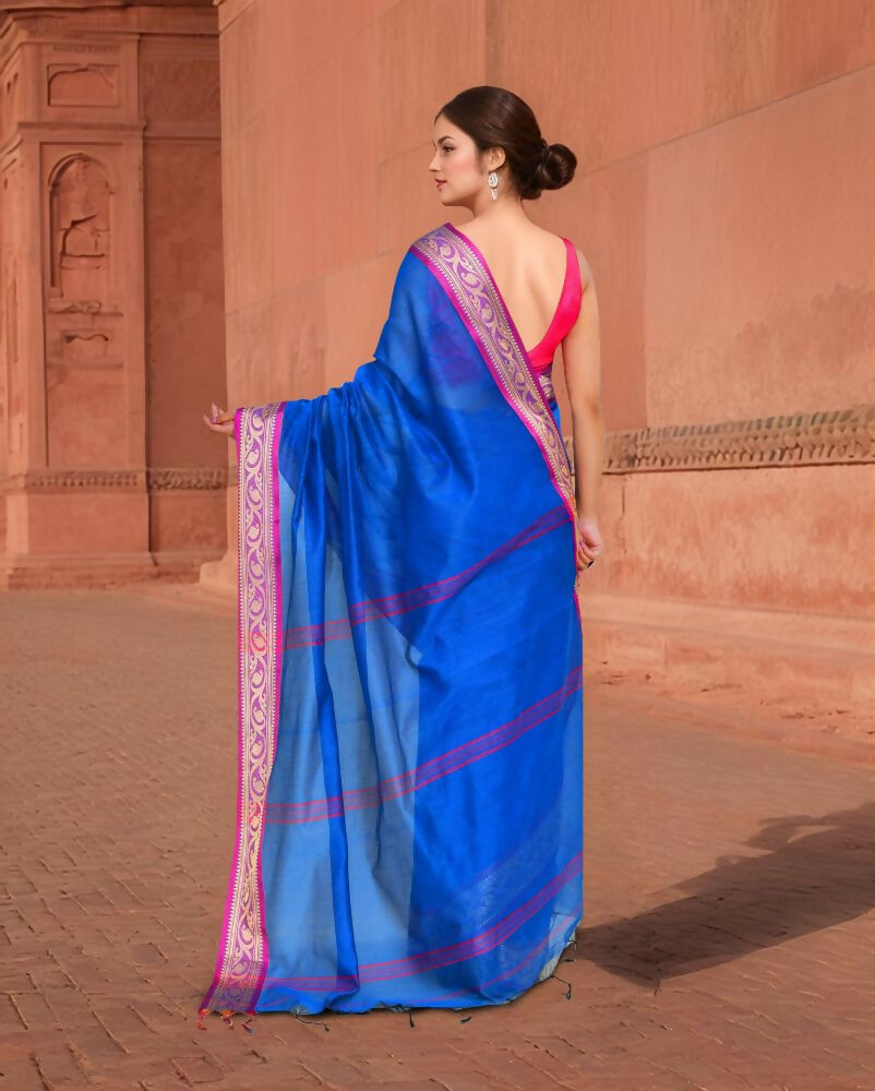 Joban Fashion Women Blue & Pink Trendy Cotton Saree