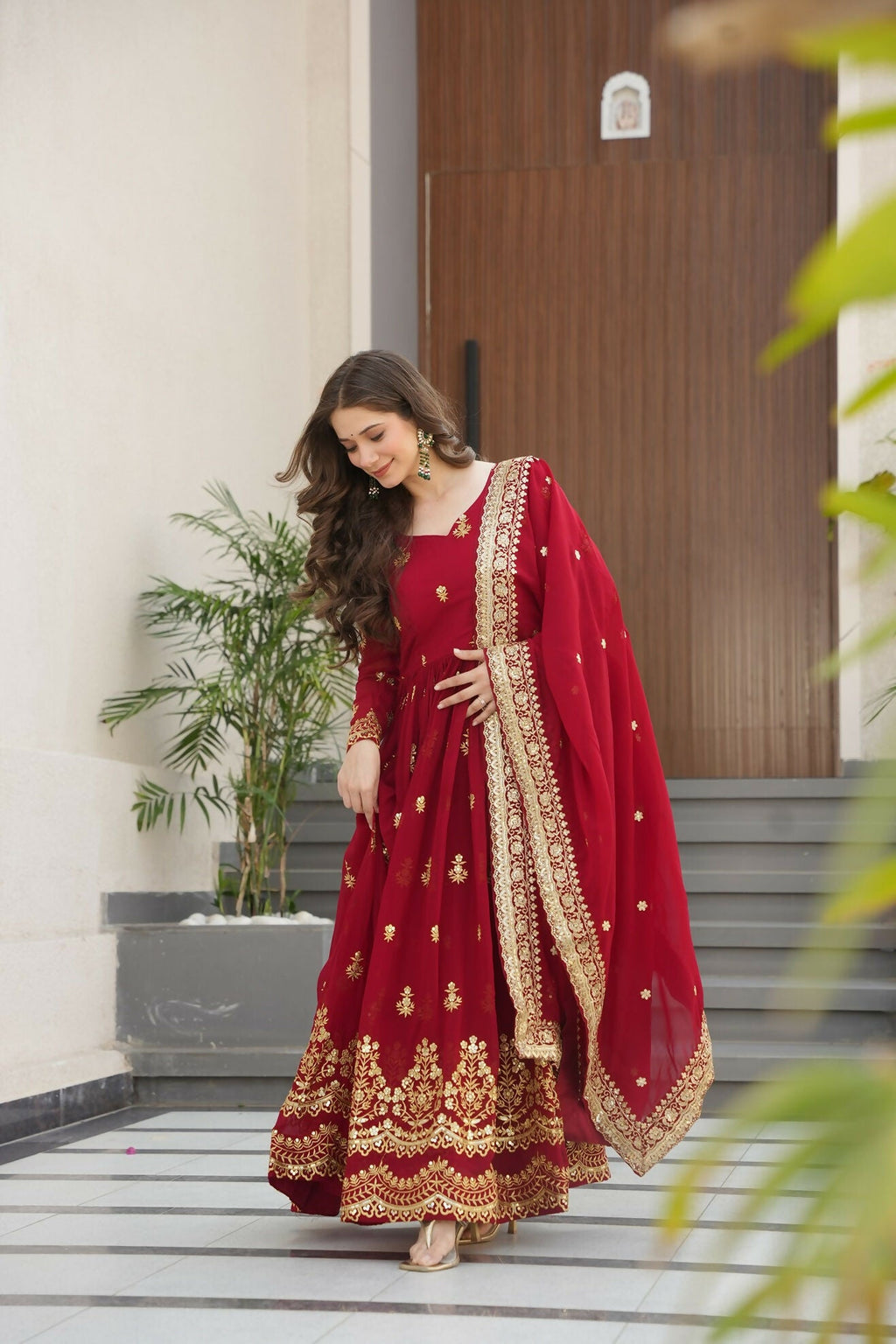 Joban Fashion Maroon Georgette Sequence Embroidery Work Kurta Set